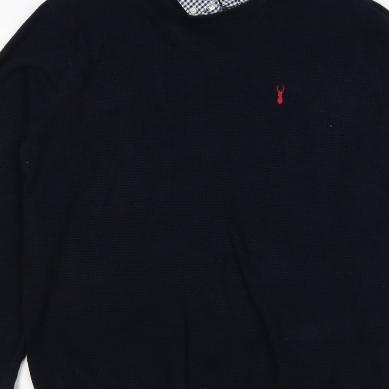 Next Teens Navy 3XL Cotton Knit Mock Shirt Collar Pullover Jumper