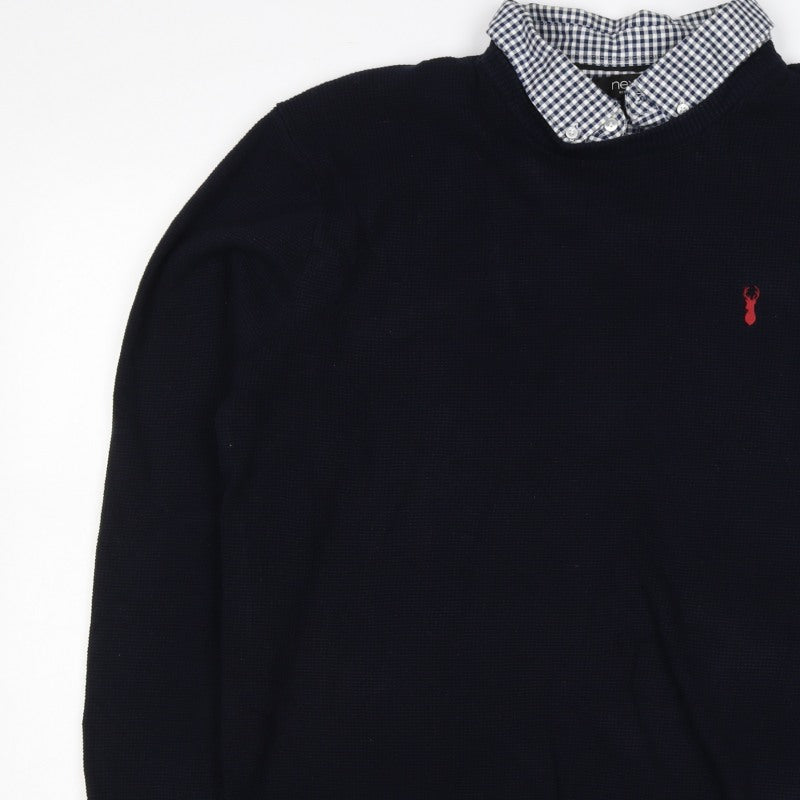 Next Teens Navy 3XL Cotton Knit Mock Shirt Collar Pullover Jumper