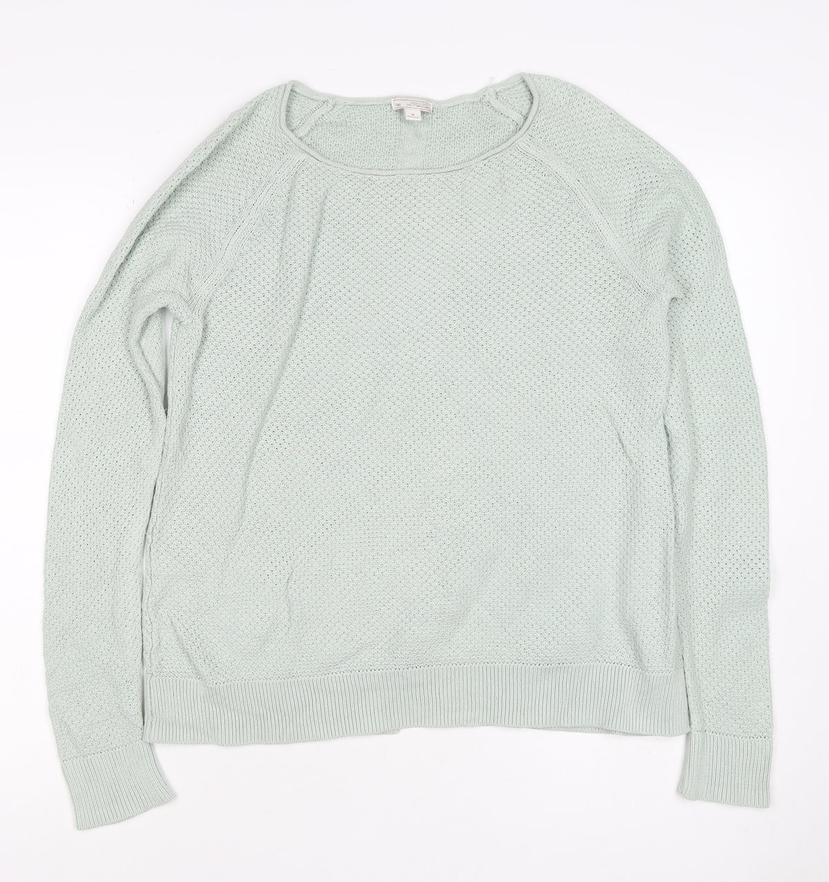 Gap Women Green M Open Knit Scoop Neck Raglan Pullover Jumper
