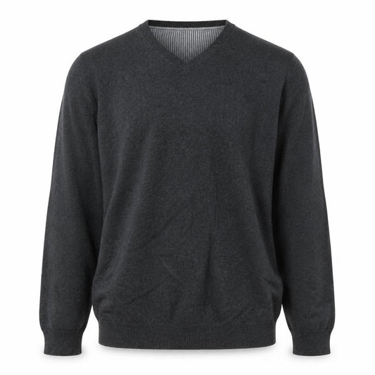 Marks and Spencer Men's Grey XL V-Neck Cotton Pullover Jumper Regular Fit