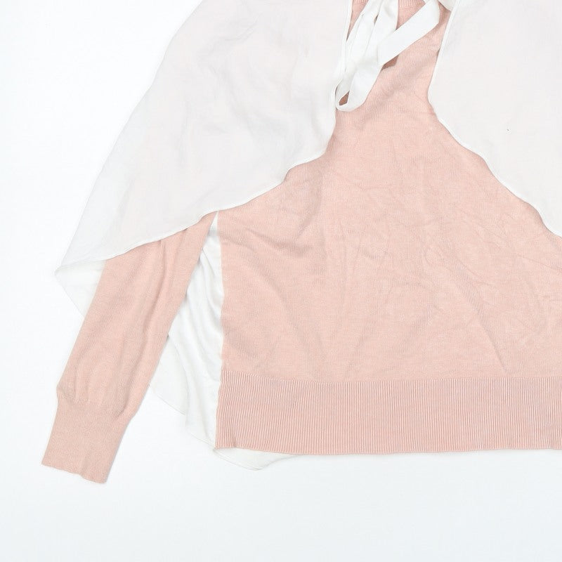Next Women Pink & White UK 12 Pullover Cape Bow Long Sleeve Jumper