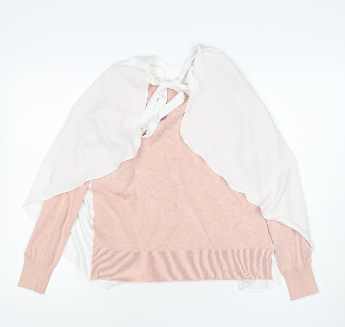 Next Women Pink & White UK 12 Pullover Cape Bow Long Sleeve Jumper