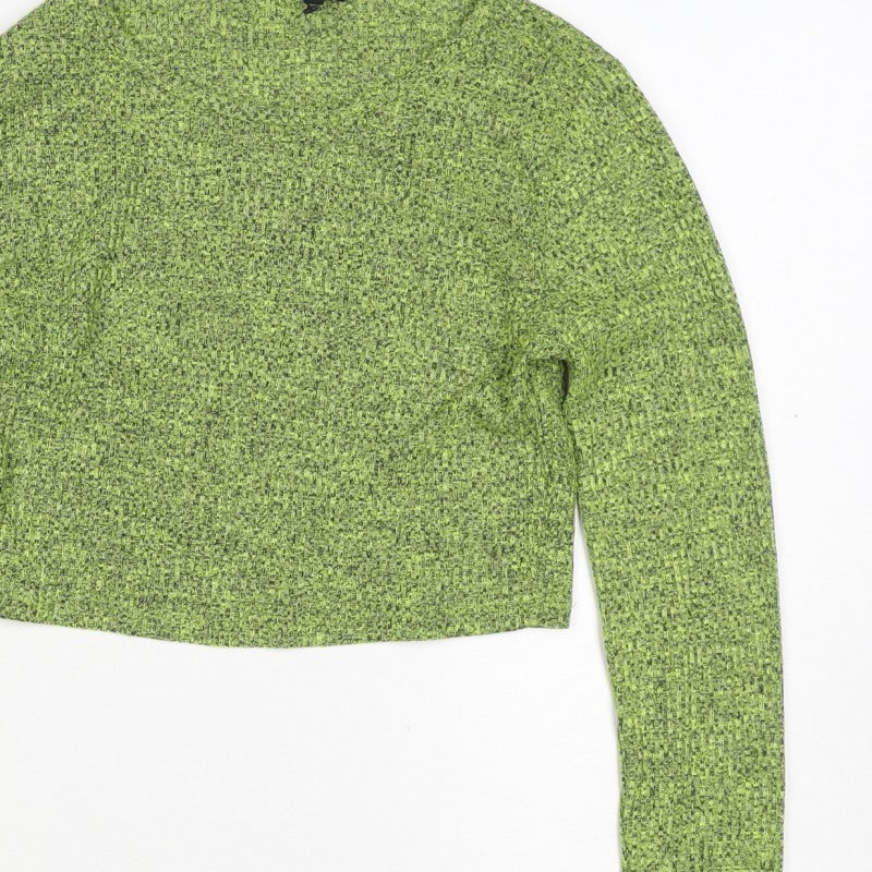 River Island Women Green Marl V-Neck Knit Pullover Jumper Size 10