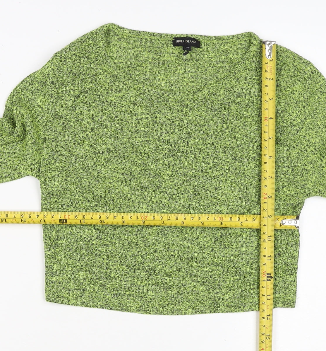 River Island Women Green Marl V-Neck Knit Pullover Jumper Size 10