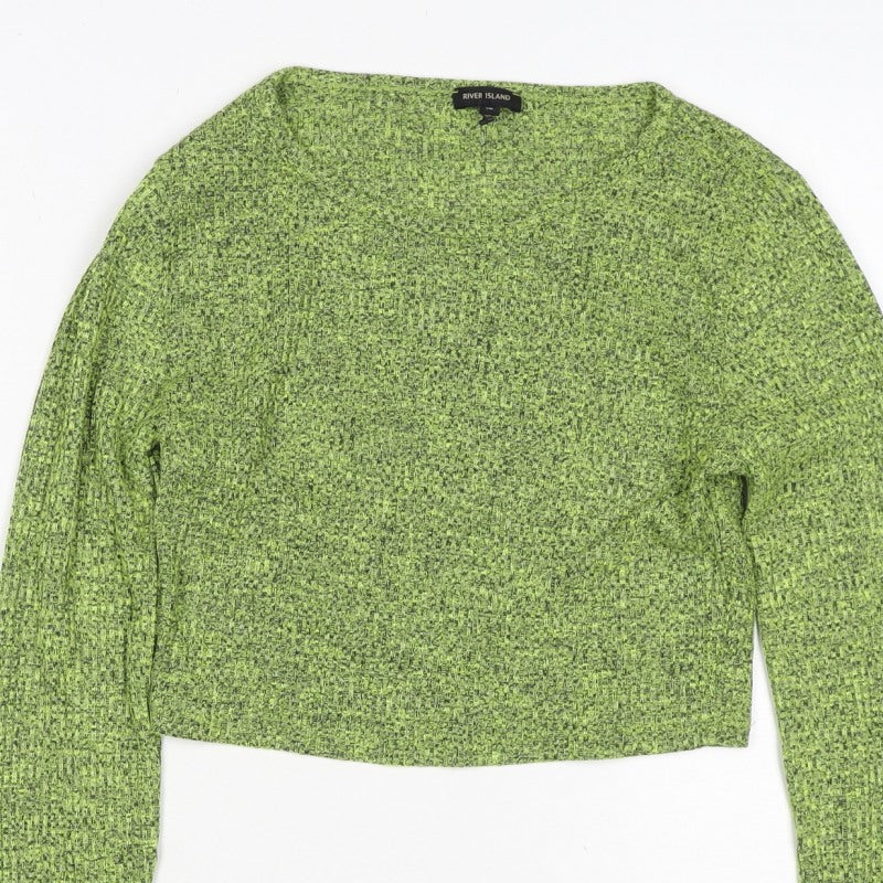 River Island Women Green Marl V-Neck Knit Pullover Jumper Size 10