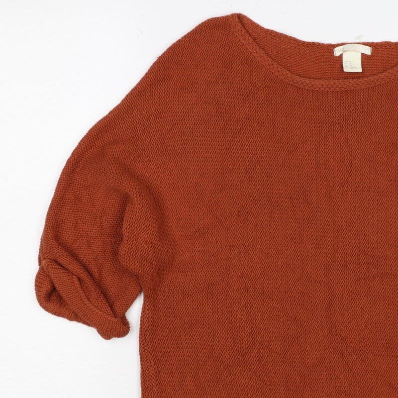 BASIC Women Orange XS Puff Sleeve Cotton Blend Knit Jumper