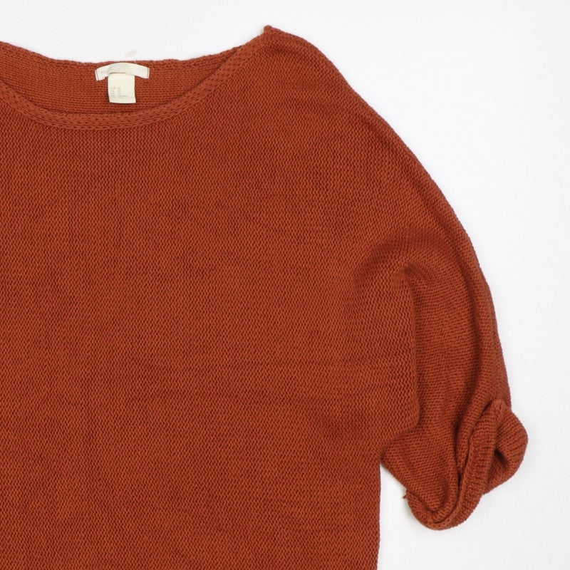 BASIC Women Orange XS Puff Sleeve Cotton Blend Knit Jumper