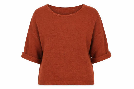 BASIC Women Orange XS Puff Sleeve Cotton Blend Knit Jumper
