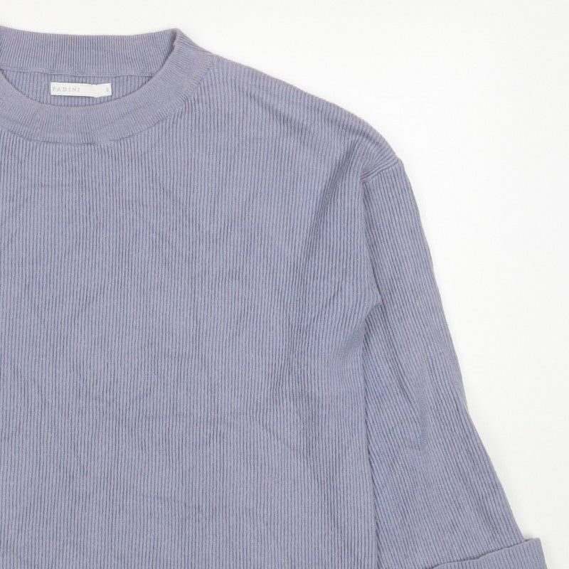 Padini Women's Purple S Ribbed Crew Neck Long Sleeve Pullover Jumper