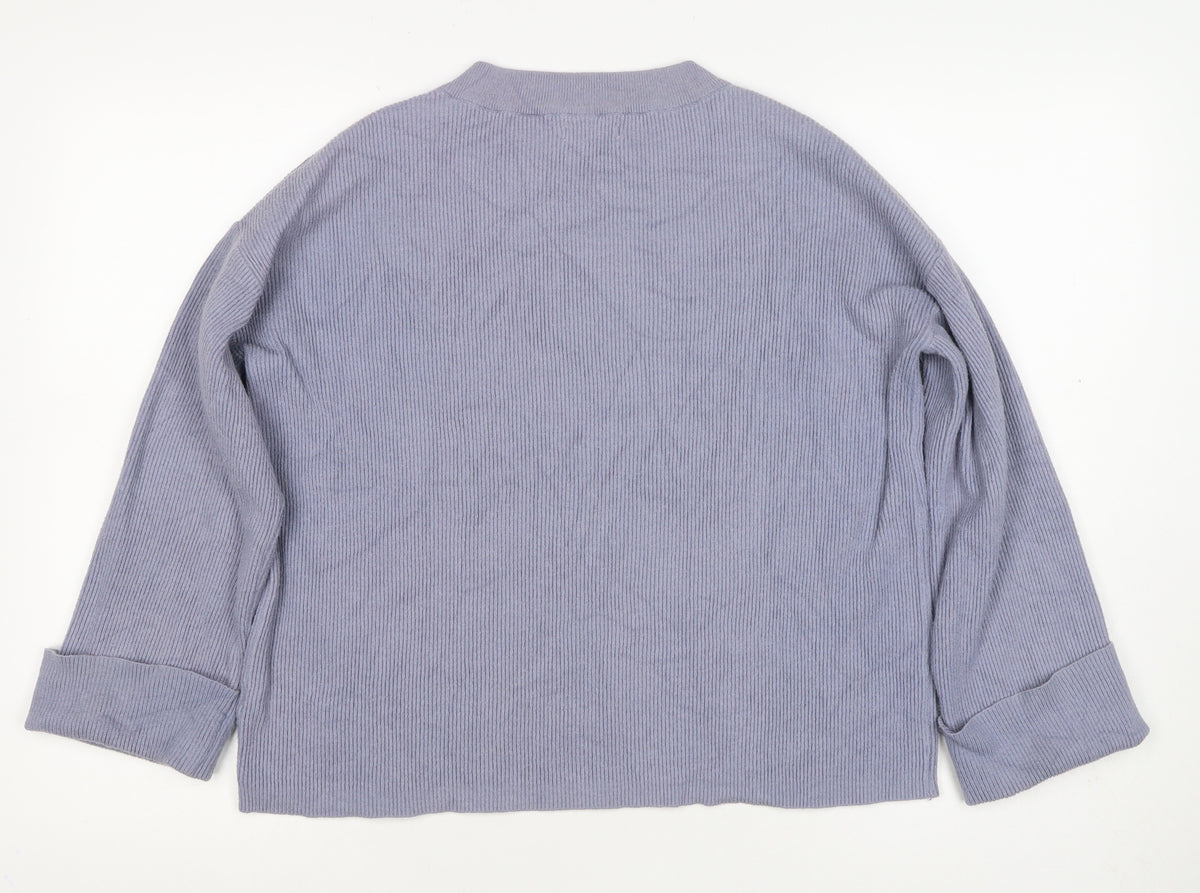 Padini Women's Purple S Ribbed Crew Neck Long Sleeve Pullover Jumper