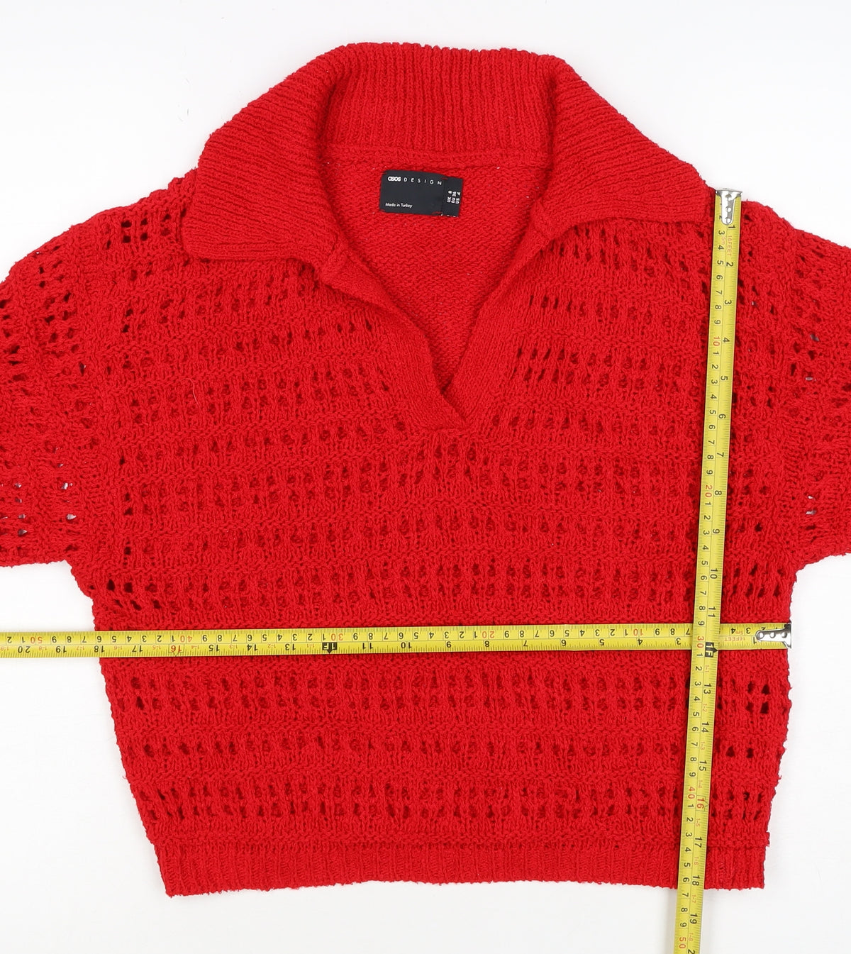 ASOS DESIGN Women Red UK 8 Collared Open-Knit Short Sleeve Pullover Jumper