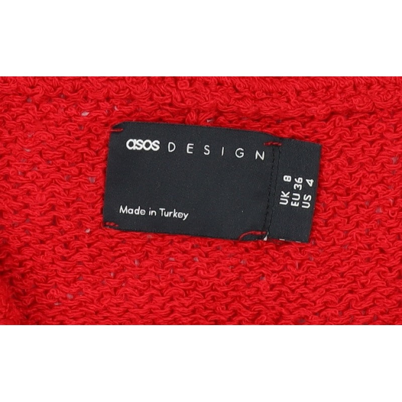 ASOS DESIGN Women Red UK 8 Collared Open-Knit Short Sleeve Pullover Jumper