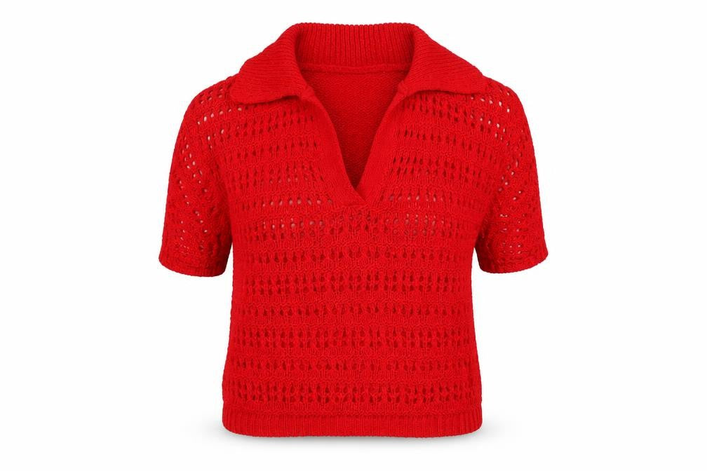 ASOS DESIGN Women Red UK 8 Collared Open-Knit Short Sleeve Pullover Jumper