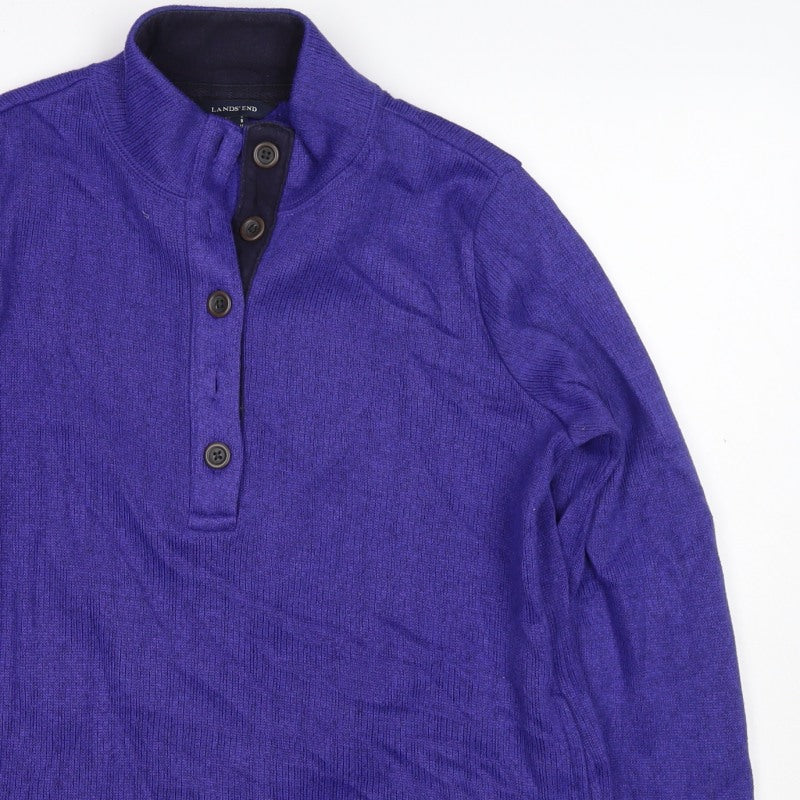 Land's End Women's Purple Petite S Fleece Lined Button Henley Sweatshirt