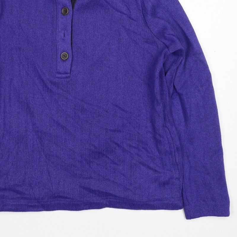 Land's End Women's Purple Petite S Fleece Lined Button Henley Sweatshirt