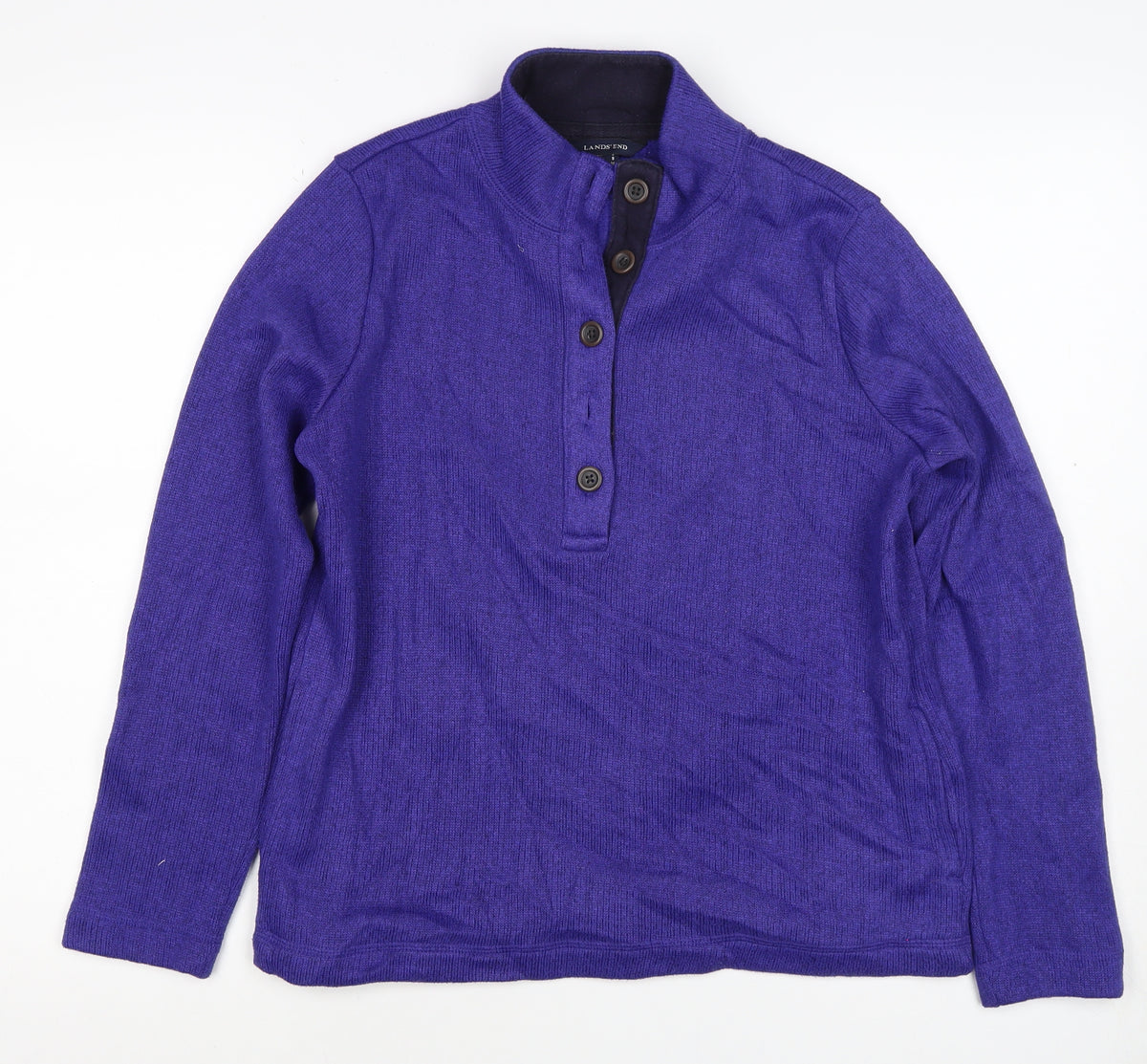 Land's End Women's Purple Petite S Fleece Lined Button Henley Sweatshirt