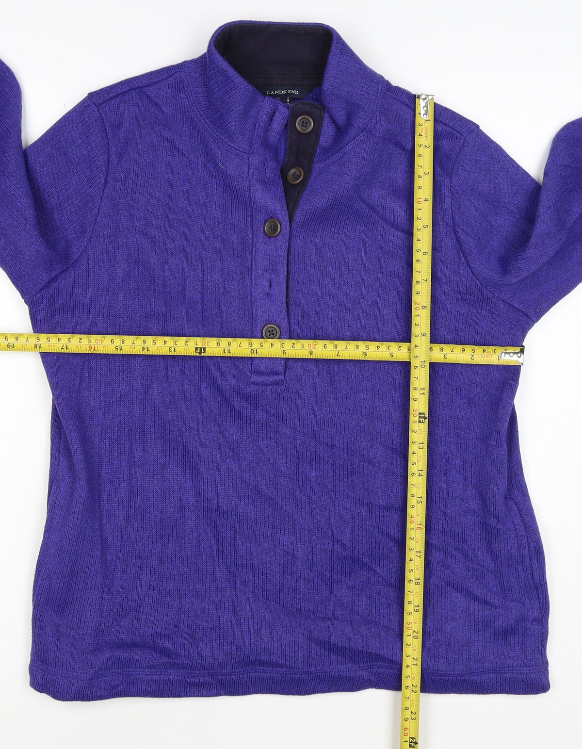 Land's End Women's Purple Petite S Fleece Lined Button Henley Sweatshirt