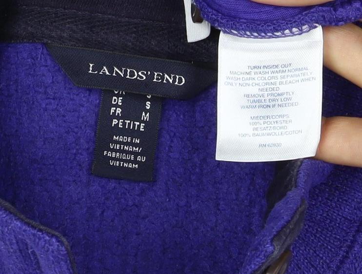 Land's End Women's Purple Petite S Fleece Lined Button Henley Sweatshirt