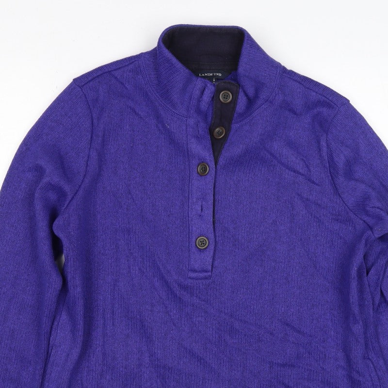 Land's End Women's Purple Petite S Fleece Lined Button Henley Sweatshirt