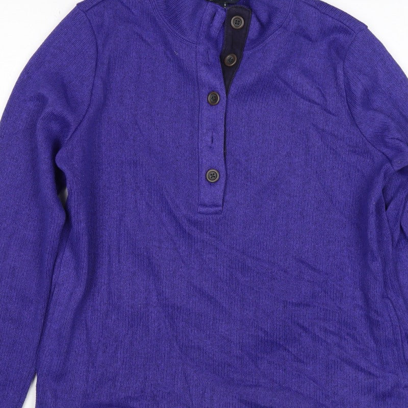 Land's End Women's Purple Petite S Fleece Lined Button Henley Sweatshirt