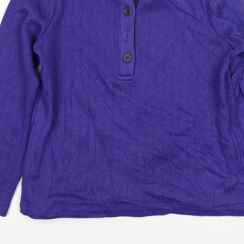 Land's End Women's Purple Petite S Fleece Lined Button Henley Sweatshirt
