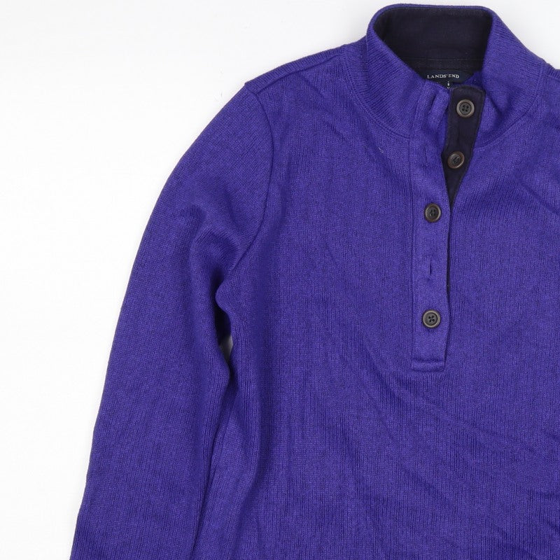 Land's End Women's Purple Petite S Fleece Lined Button Henley Sweatshirt