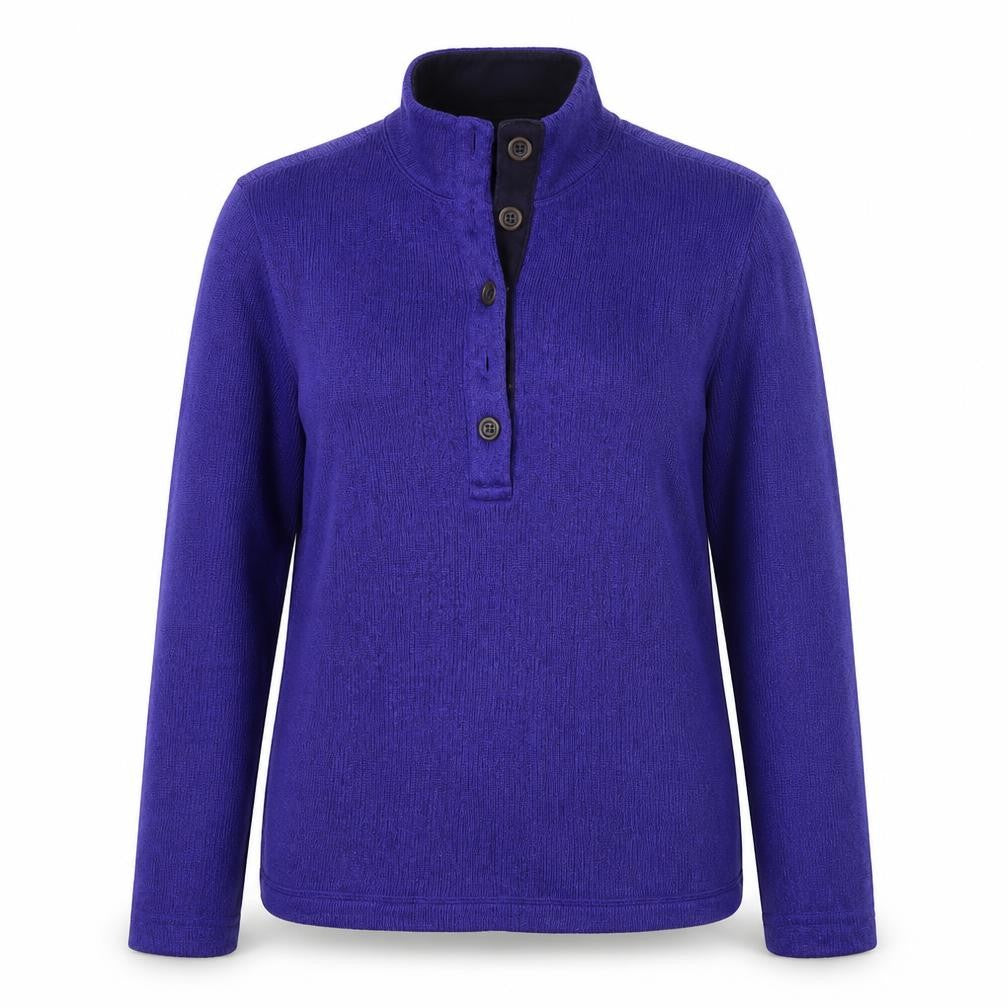 Land's End Women's Purple Petite S Fleece Lined Button Henley Sweatshirt