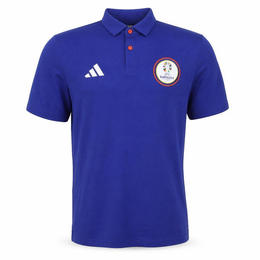 Adidas Men Blue S UEFA Euro 2024 Football Logo Short Sleeve Polo Shirt