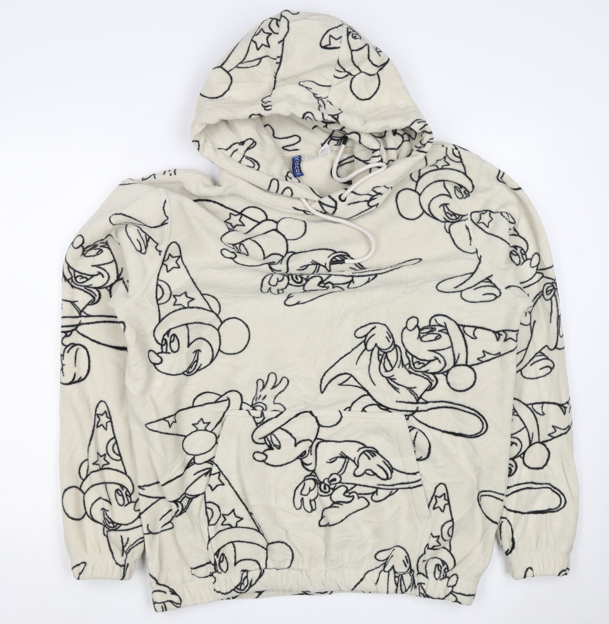 H&M Men’s Ivory Mickey Mouse Fleece Hoodie M Pullover Cartoon