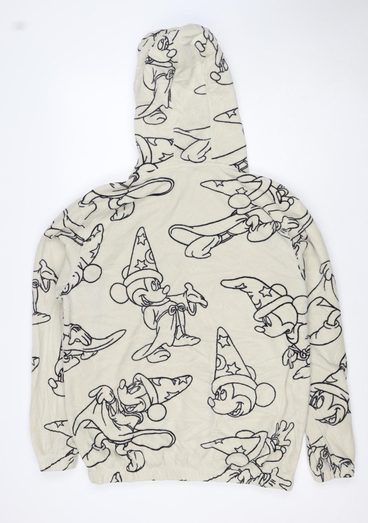 H&M Men’s Ivory Mickey Mouse Fleece Hoodie M Pullover Cartoon