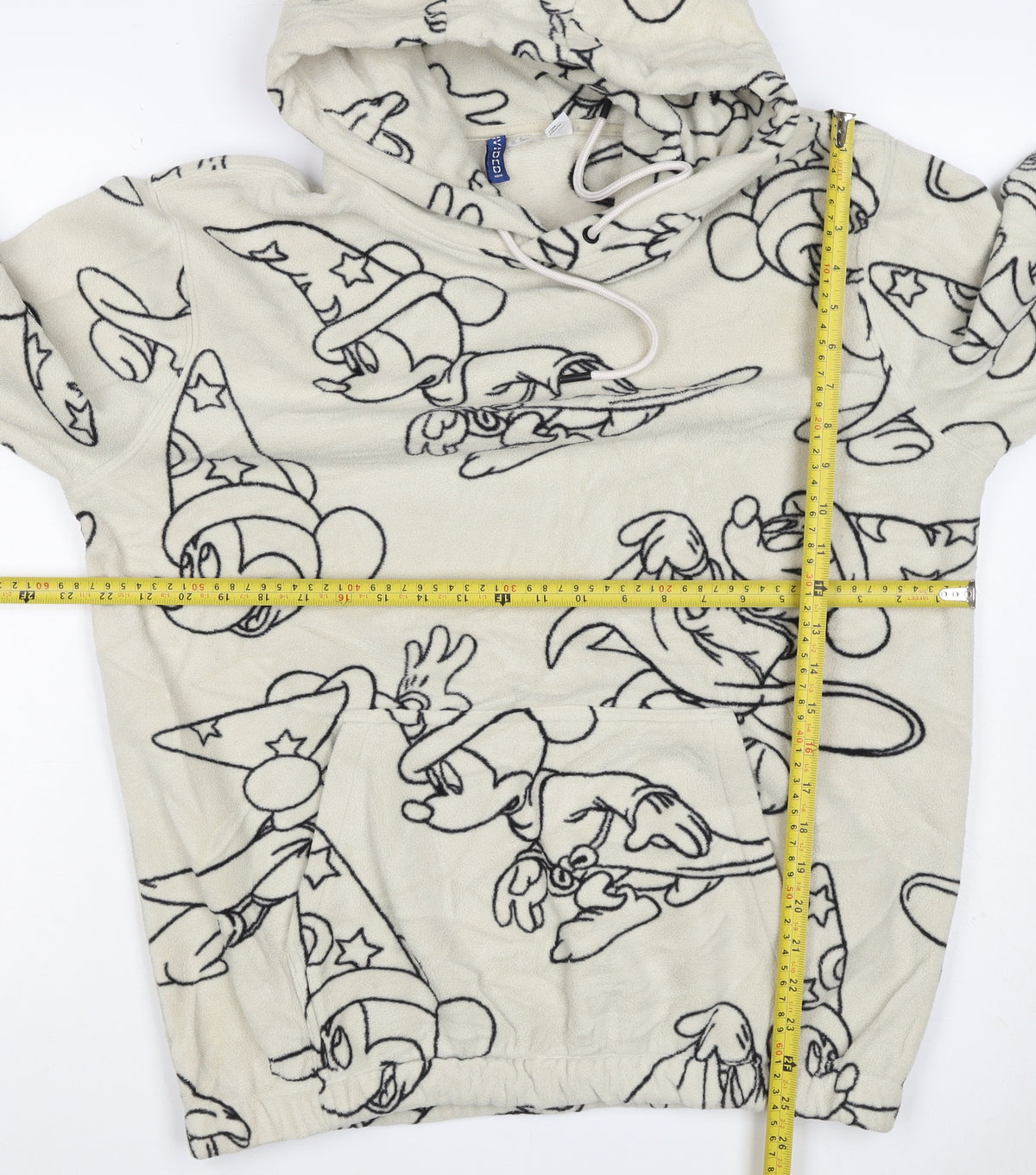 H&M Men’s Ivory Mickey Mouse Fleece Hoodie M Pullover Cartoon