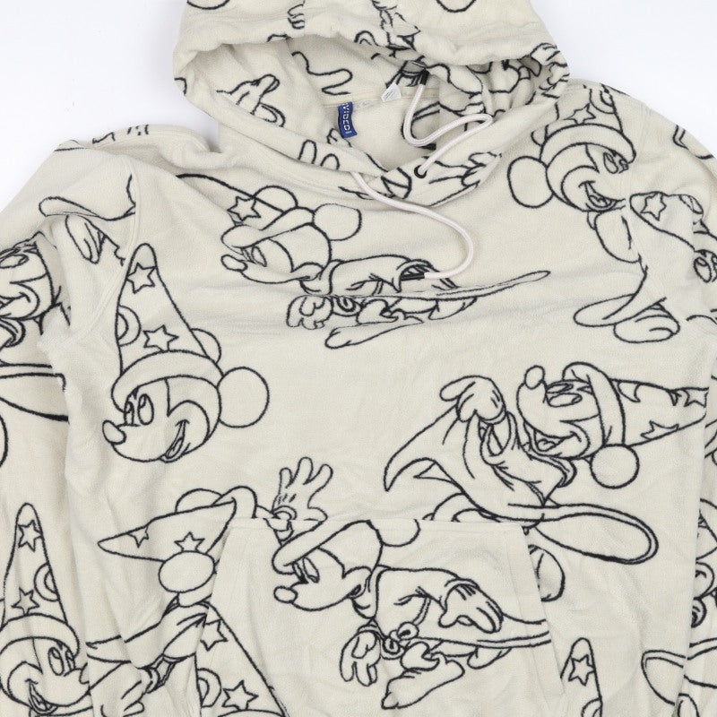 H&M Men’s Ivory Mickey Mouse Fleece Hoodie M Pullover Cartoon