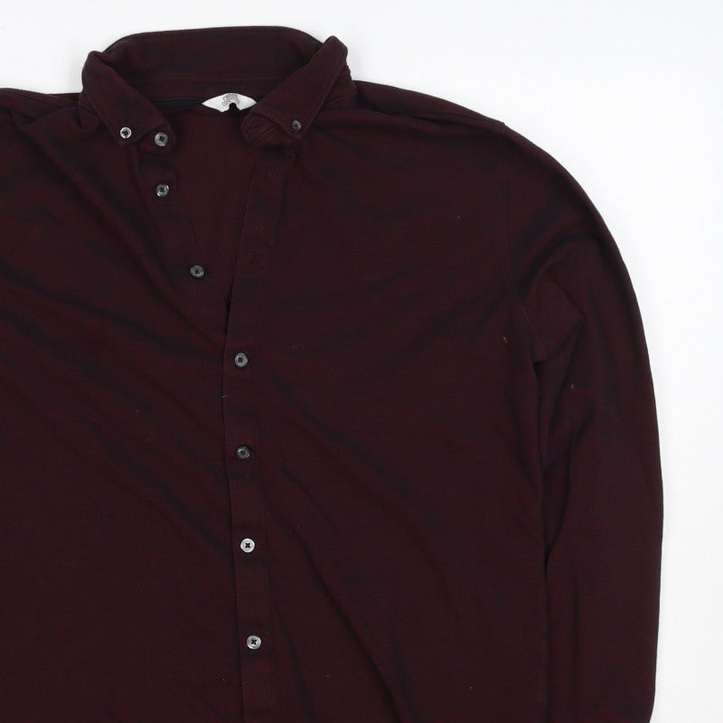 Next Men Red L Stretch Cotton Button-Up Long Sleeve Shirt