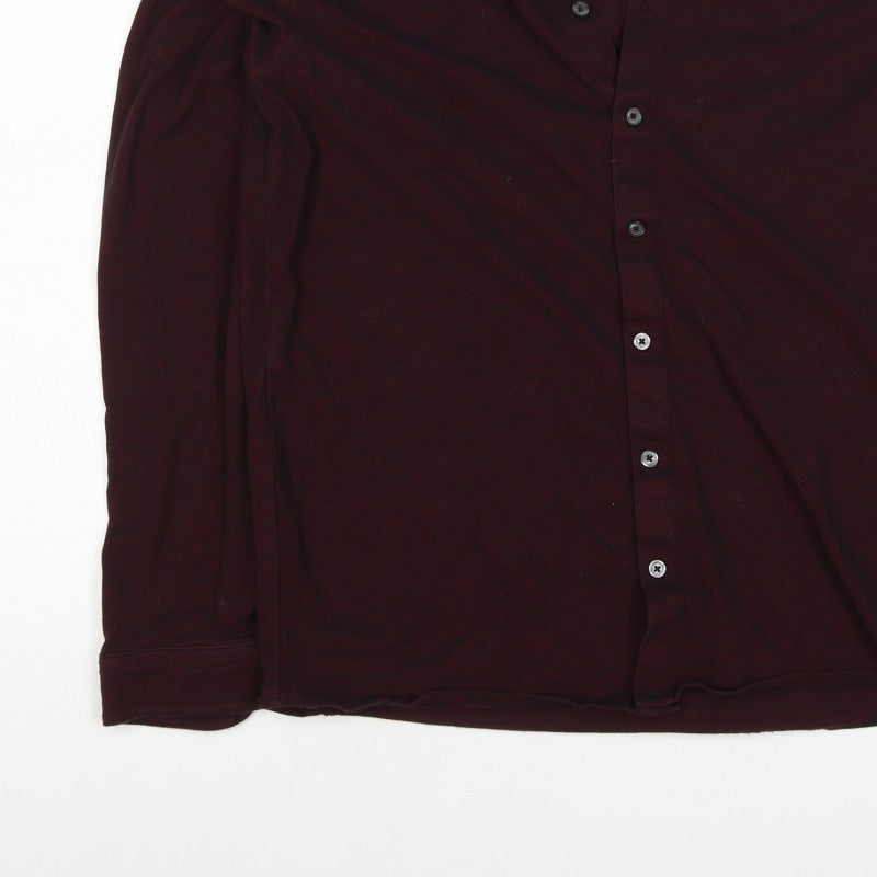 Next Men Red L Stretch Cotton Button-Up Long Sleeve Shirt