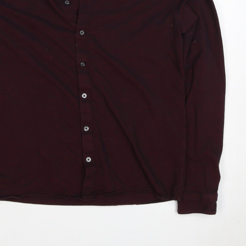 Next Men Red L Stretch Cotton Button-Up Long Sleeve Shirt