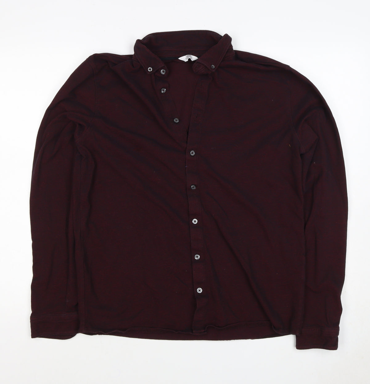 Next Men Red L Stretch Cotton Button-Up Long Sleeve Shirt