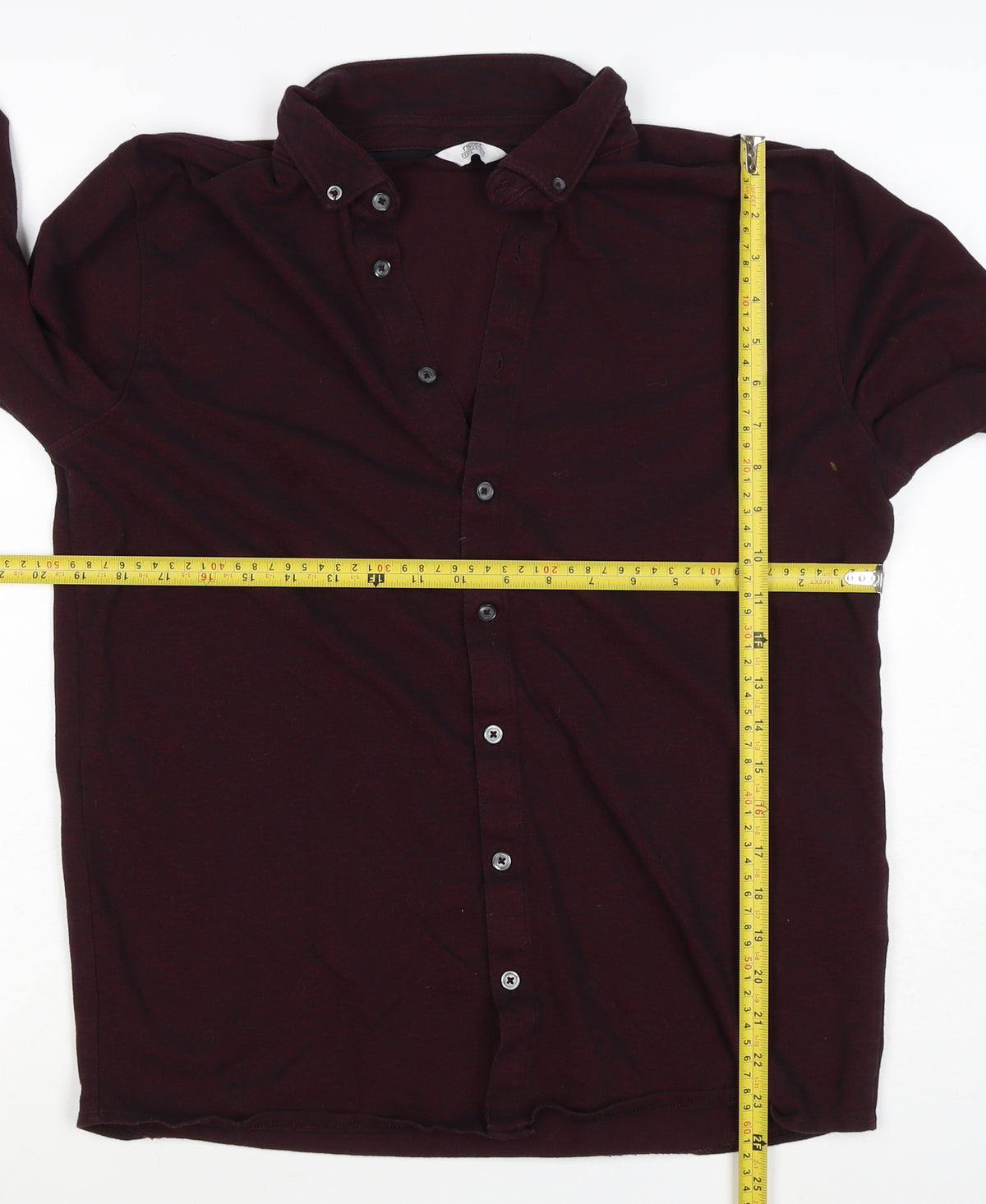 Next Men Red L Stretch Cotton Button-Up Long Sleeve Shirt