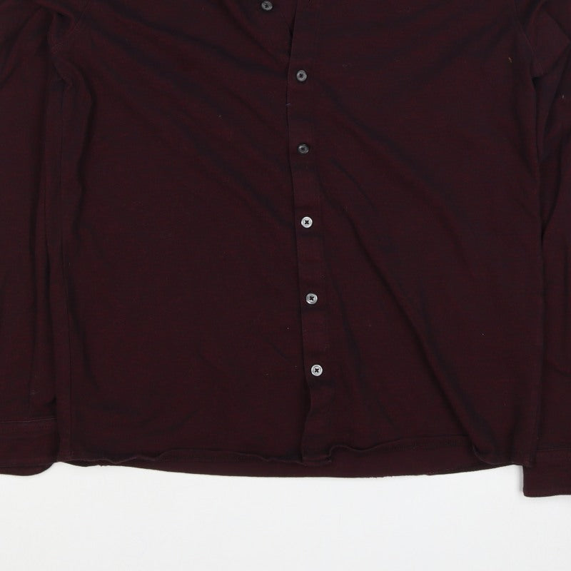 Next Men Red L Stretch Cotton Button-Up Long Sleeve Shirt