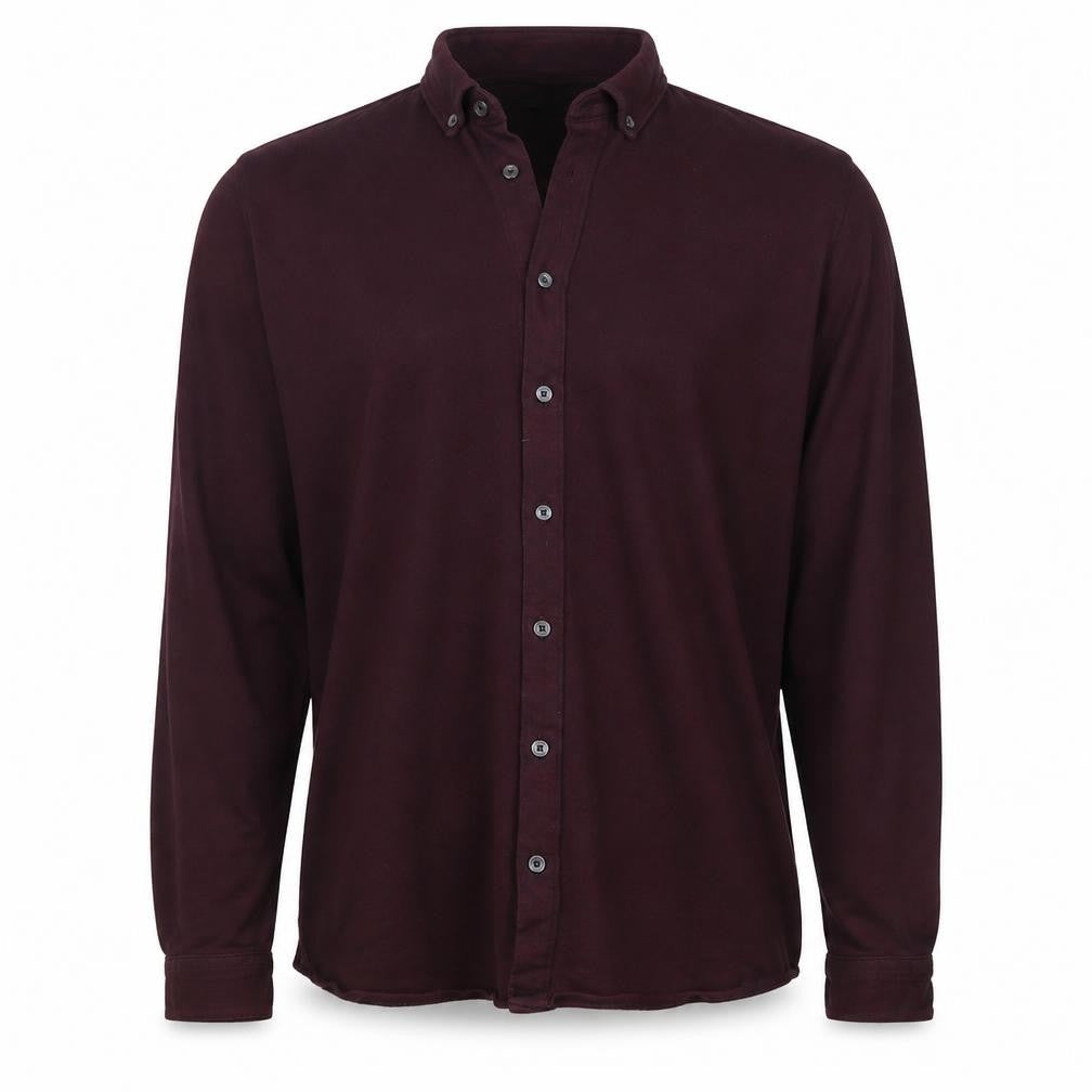 Next Men Red L Stretch Cotton Button-Up Long Sleeve Shirt