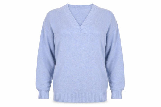 Jaeger Women Blue M Wool Cashmere V-Neck Fine Knit Pullover Jumper