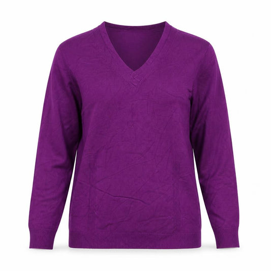 Bianca Women Purple UK 12 V-Neck Long Sleeve Knit Pullover Jumper