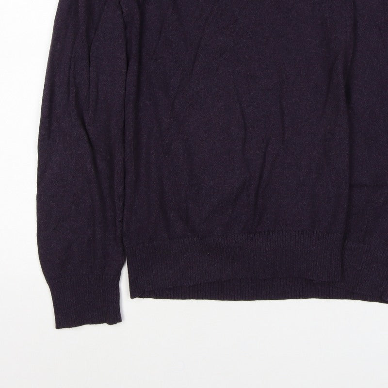 FatFace Men’s Purple Ramie Cotton V-Neck Pullover Jumper L Logo
