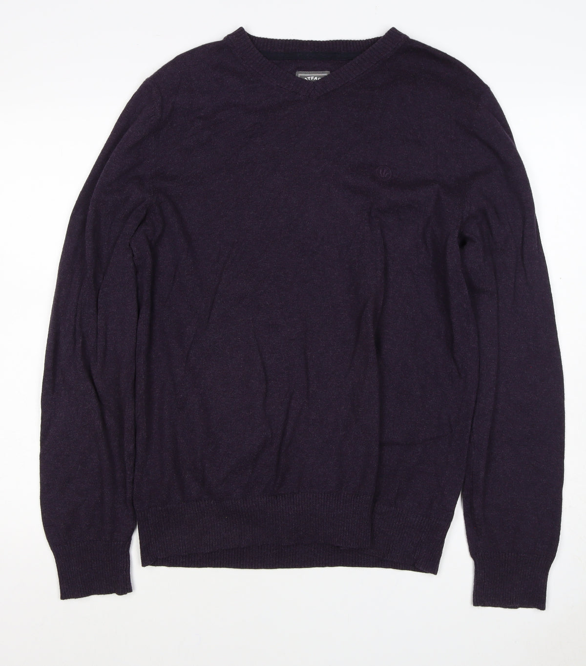 FatFace Men’s Purple Ramie Cotton V-Neck Pullover Jumper L Logo
