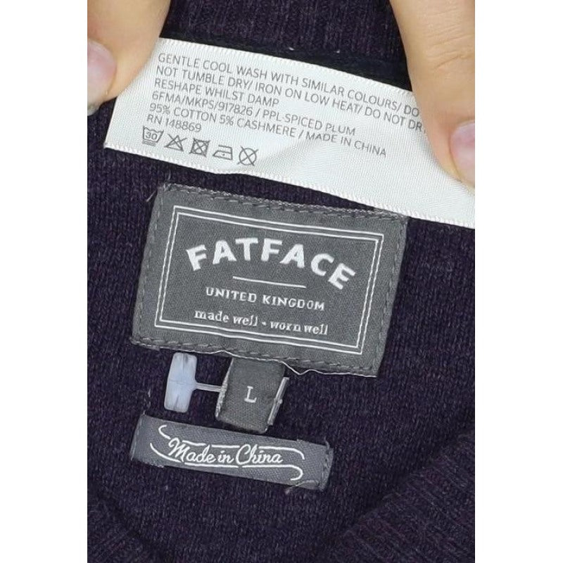 FatFace Men’s Purple Ramie Cotton V-Neck Pullover Jumper L Logo