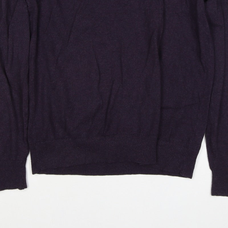 FatFace Men’s Purple Ramie Cotton V-Neck Pullover Jumper L Logo