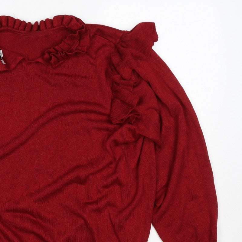 Next Women Red XL Ruffle High Neck Metallic Knit Jumper
