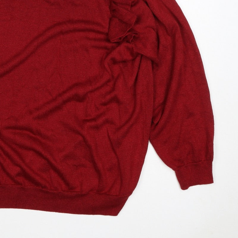 Next Women Red XL Ruffle High Neck Metallic Knit Jumper