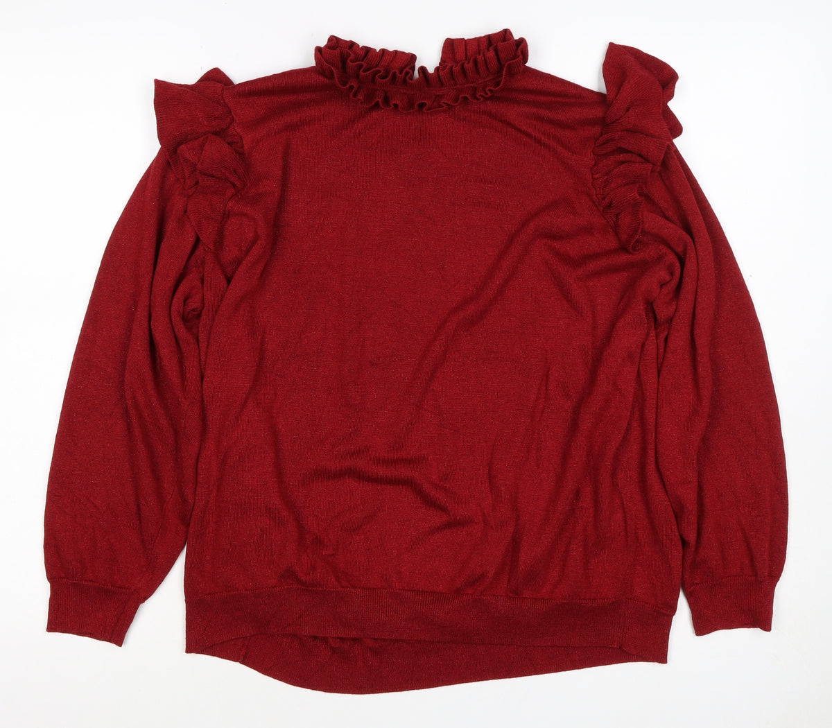 Next Women Red XL Ruffle High Neck Metallic Knit Jumper