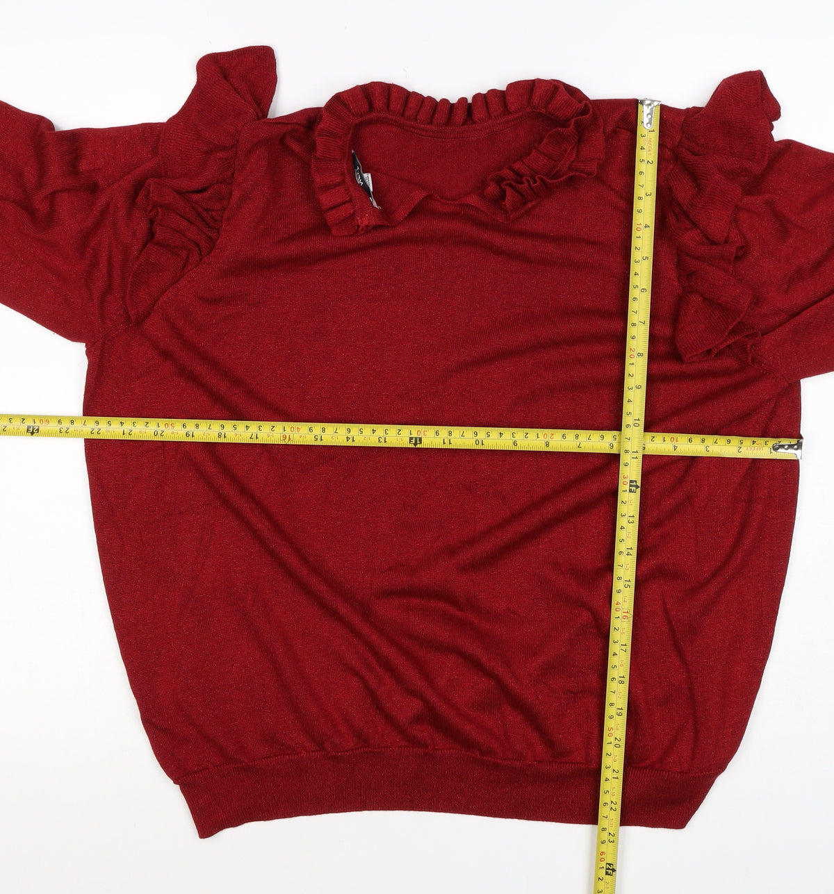 Next Women Red XL Ruffle High Neck Metallic Knit Jumper