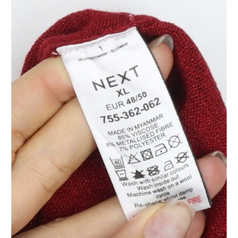 Next Women Red XL Ruffle High Neck Metallic Knit Jumper